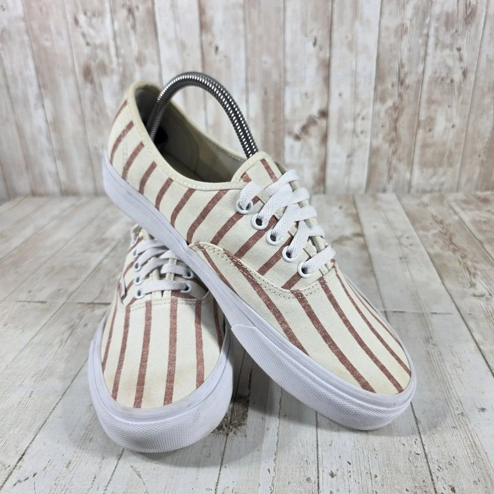 Vans Authentic Striped Canvas Sneakers Cream Rose Gold Womens 10 Mens 8.5 721454